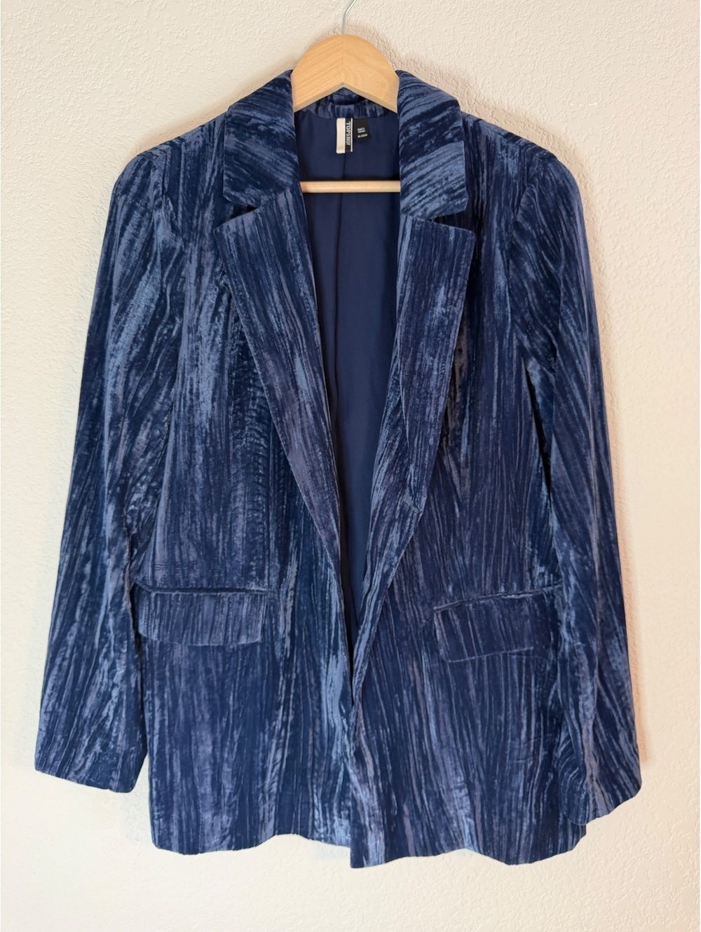 Topshop Crushed Velvet Open Front Blazer Navy Blue Size 8